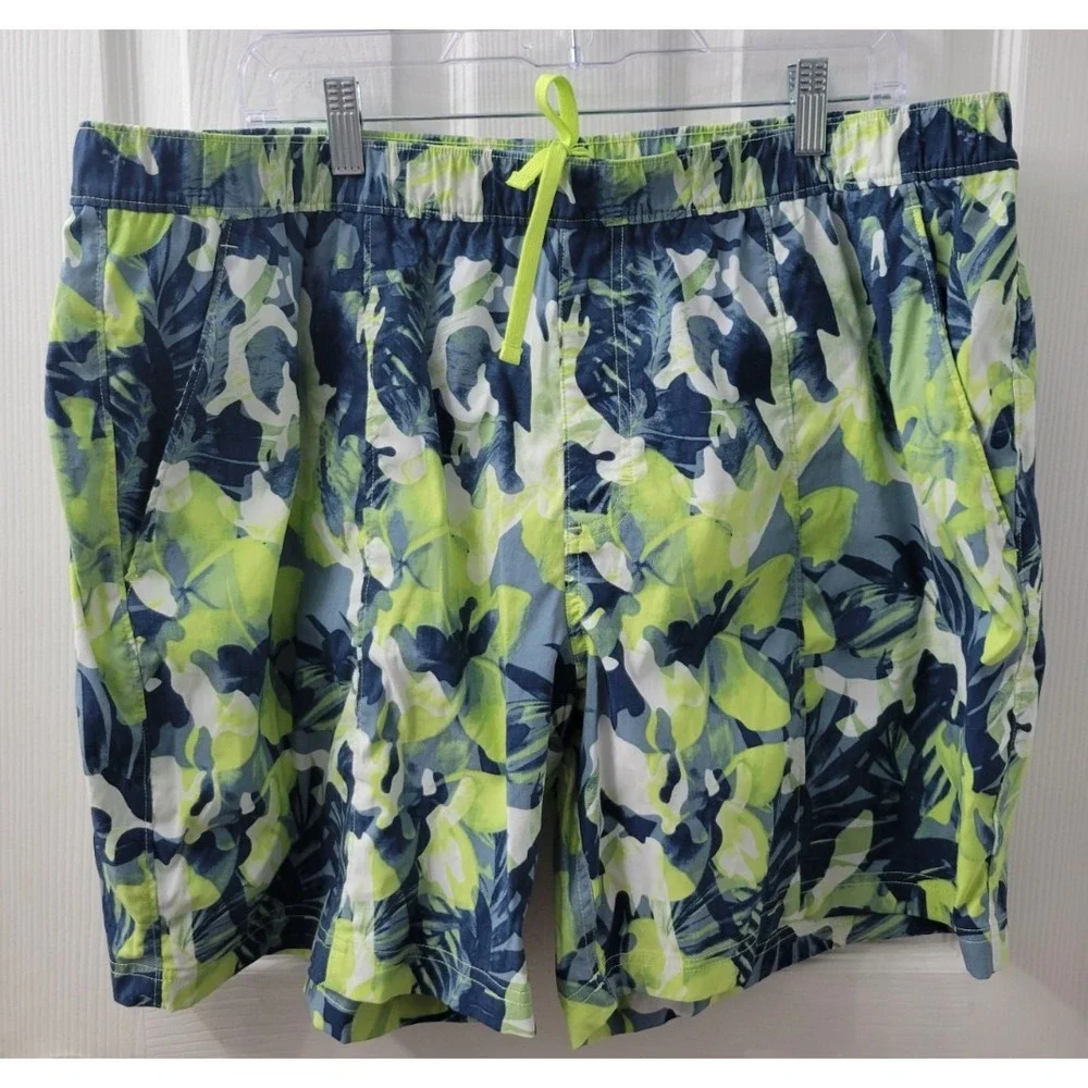 The North Face Mens XXL 2X Water Shorts Blue Lime Green White Patterns EUC